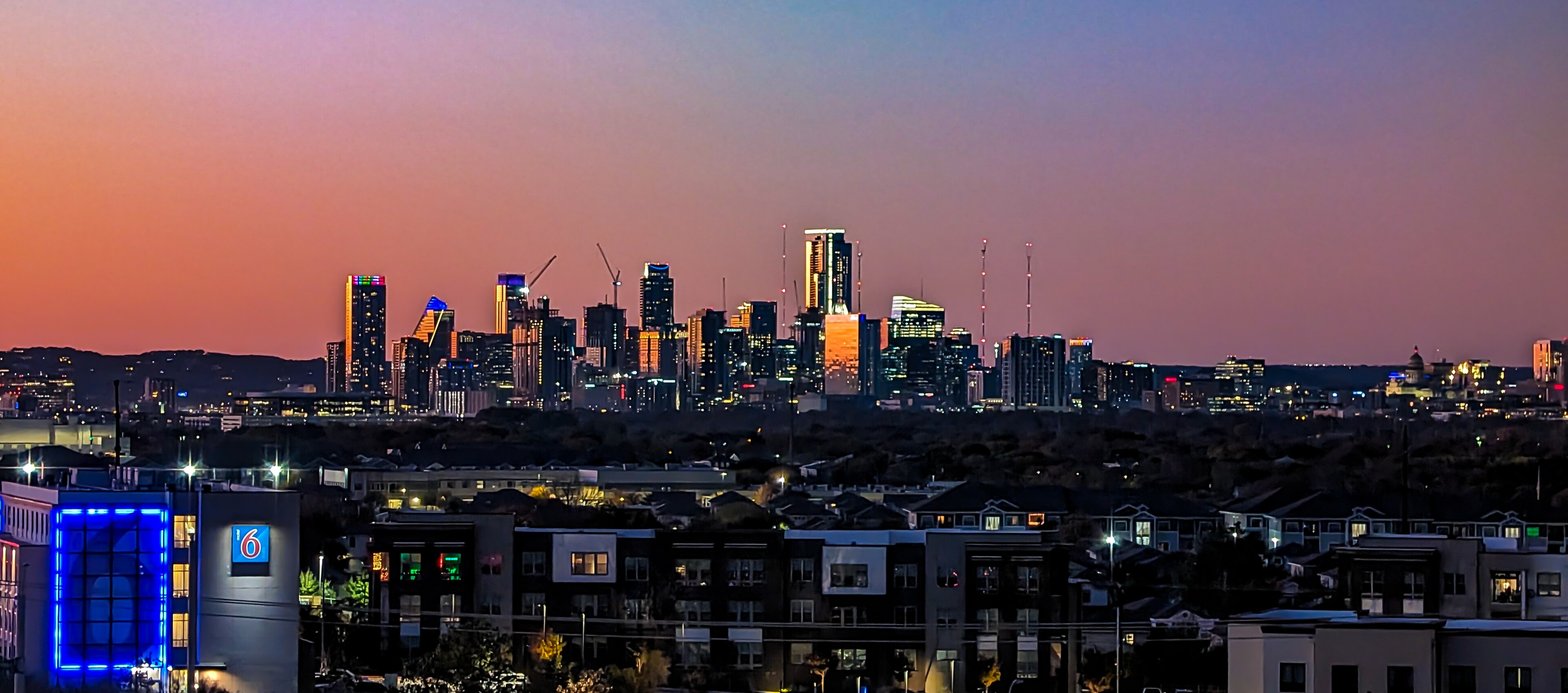 The skyline of Austin, Texas at twilight