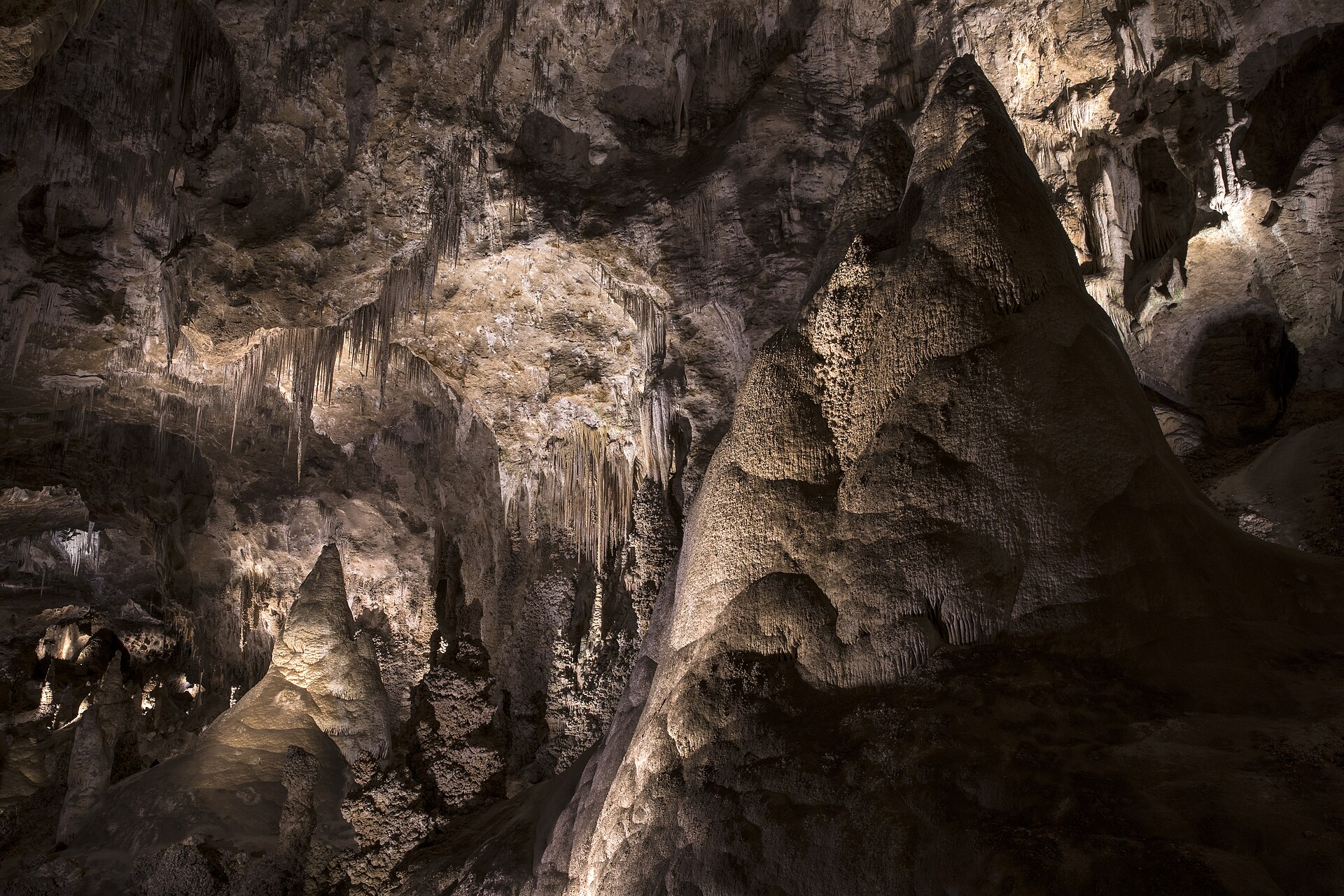 Towering cave formations in the Big Room at Carlsbad Caverns